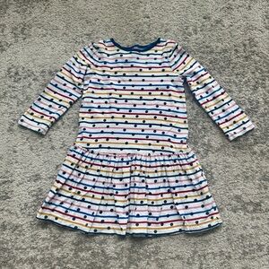 Mini Boden Girls Striped Polka Dot Long Sleeve Dress | Size 9–10Y